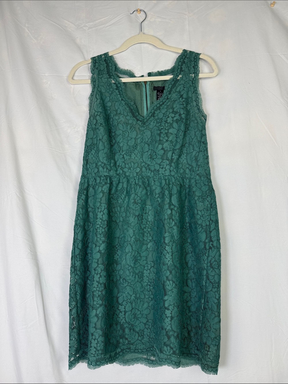 J. Crew Collection Teal Lace V-Neck Midi Dress with 100% Silk Lining